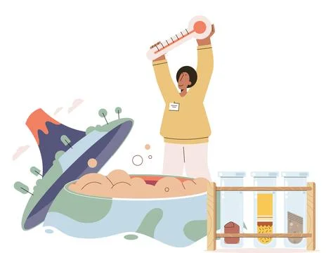 Scientist studying composition of soil. Ground analysis and planet pollution Stock Illustration