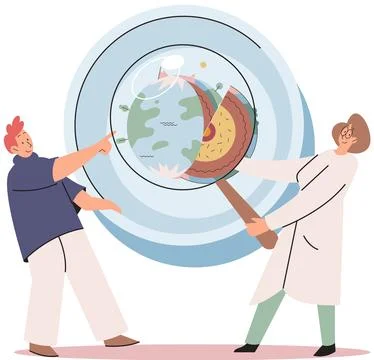 Scientist studying composition of soil. Ground analysis and earth pollution Stock Illustration