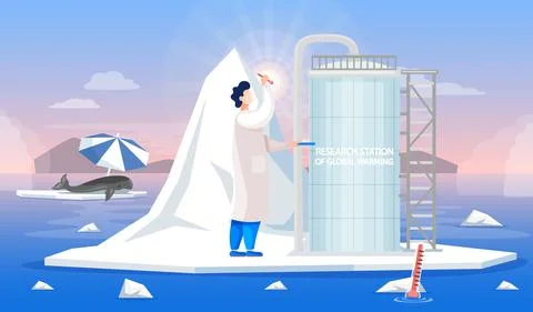 Scientist studying main causes of climate change and working in research Ilustración de archivo