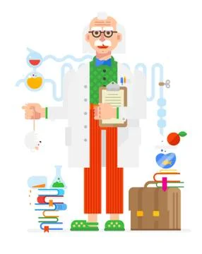 Scientist in the style of the cartoon. Isolated object on white background. V Stock Illustration