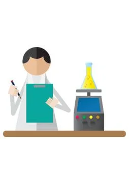 Scientist Taking Notes While Weighing Chemistry Beaker Stock Illustration