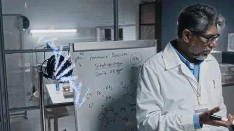 Scientist Talking about DNA Treatment Using 3D Hologram Fan on Meeting Stock Footage 304122850