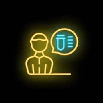 Scientist talking about test tube neon sign on black background Illustration
