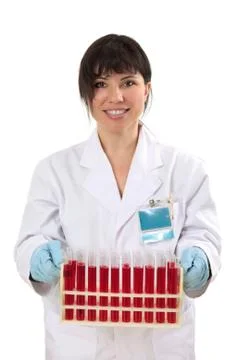 Scientist with test tube samples Stock Photos