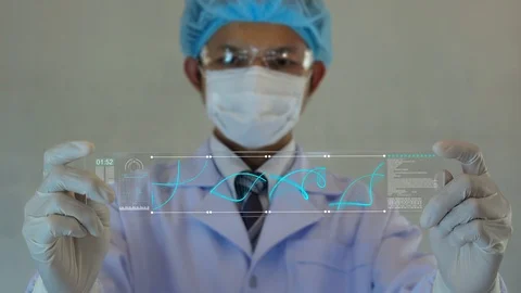 Scientist testing in laboratory. analyze blue DNA sequence. 库存影片 113384711