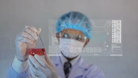 Scientist testing in laboratory.analyze blue DNA sequence.  Stock Footage 100769824