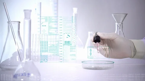 Scientist testing in laboratory.analyze blue DNA sequence. Stock Footage 113800933