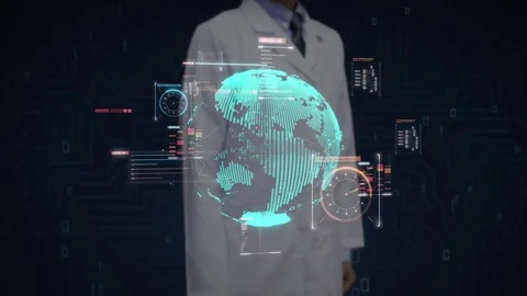 Scientist touching Digital signal, makes World map, Global network connection Stock Footage 81015242