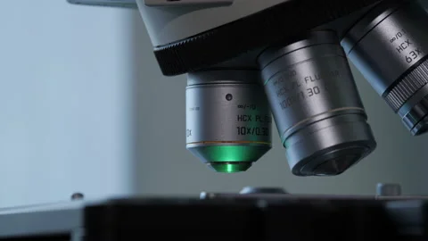 A scientist tunes a microscope lens Video stock 92525674