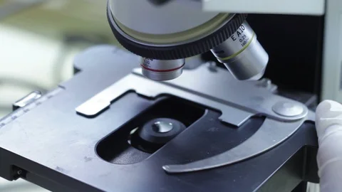Scientist use microscope close up shot Stock Footage 88706617