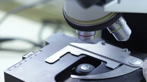 Scientist use microscope close up shot Stock Footage 88706667