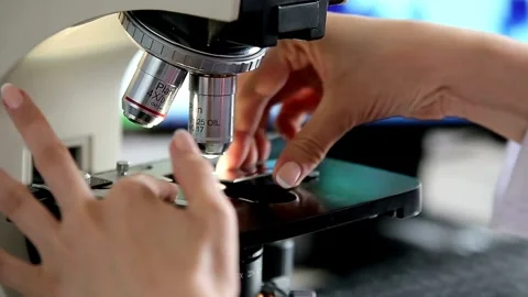 A scientist uses an electron microscope to examine the details of a virus. 스톡 동영상 336582701