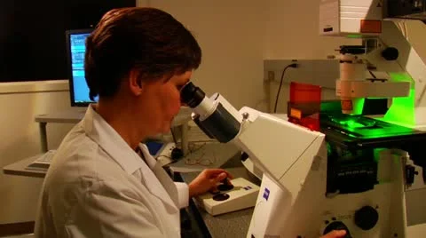 Scientist uses microscope Stock Footage 21530295