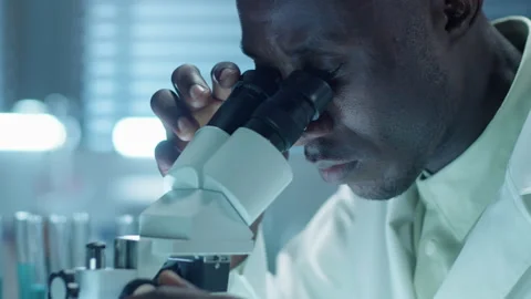 Scientist Using Compound Microscope in Laboratory Stock Footage 234560901
