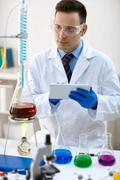 Scientist using data in laboratory. 스톡 사진
