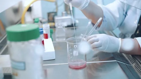 Scientist using dropper pipette transfer sample in Biosafety cabinet	 Stock Footage 133444862
