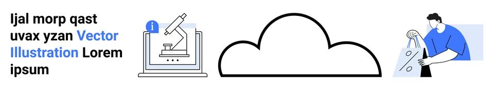 Scientist using a microscope, abstract cloud icon in center, scientist holdin Stock Illustration
