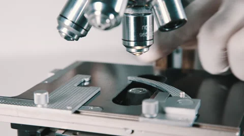 Scientist using a microscope in laboratory Stock-Footage 56372686
