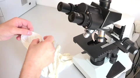 Scientist Using a Microscope In Laboratory Stock Footage 62377458