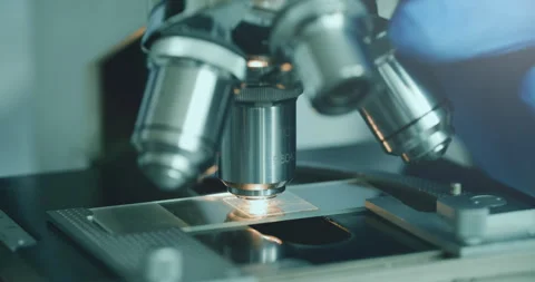 Scientist using microscope in laboratory Stock Footage 308479330