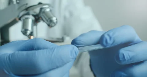 Scientist using microscope in laboratory 動画素材 308480346