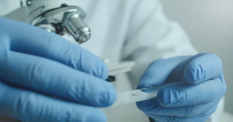 Scientist using microscope in laboratory 動画素材 308480550