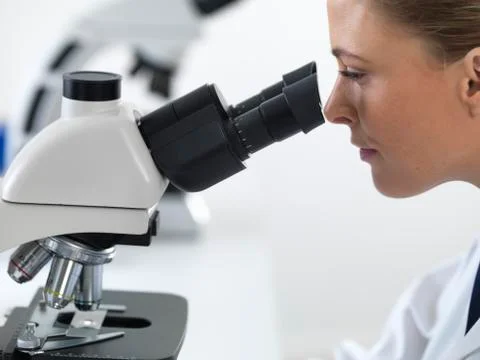 Scientist using microscope Stock Photos