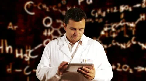 Scientist using Tablet PC with Scientific Chemistry Background Stock Footage 20444561