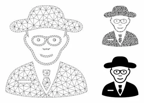 Scientist Vector Mesh Carcass Model and Triangle Mosaic Icon 스톡 일러스트