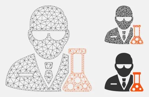 Scientist Vector Mesh Network Model and Triangle Mosaic Icon Stock Illustration