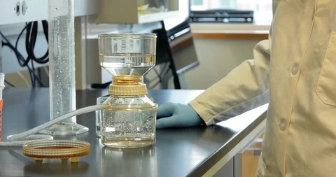 Scientist watches fluid drip through filter 스톡 동영상 114181706