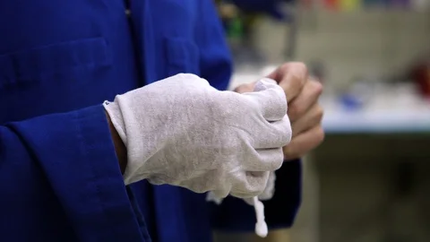 Scientist wearing gloves in lab Stock Footage 93515774
