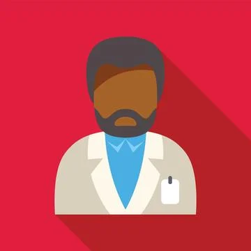 Scientist wearing lab coat and id badge on red background Stock Illustration