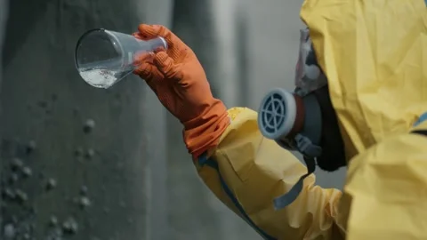 Scientist wears full protective suit Stock-Footage 346120419