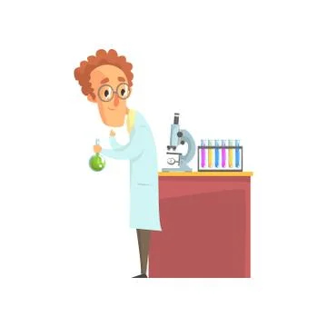 Scientist in white coat conducting experiments with liquids. Medical laboratory Ilustración de archivo
