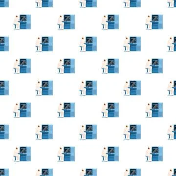 Scientist working on analysis machine in lab seamless pattern Stock-Illustration