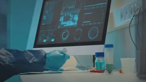 Scientist Working with Biochemical Samples in Laboratory Stock Footage 320148300