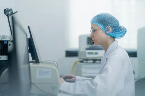 Scientist working at a computer in a laboratory setting during a research s.. Stock Photos
