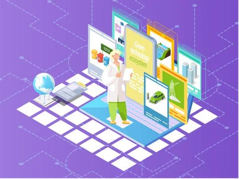 Scientist working with eco-friendly technology. Green energy development for Stock Illustration