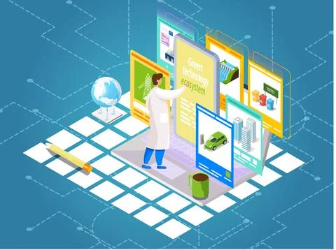 Scientist working with eco-friendly technology. Green energy development for Stock Illustration