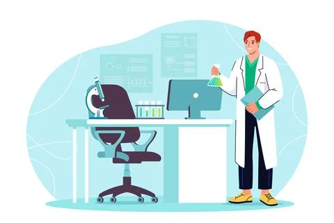 Scientist working in a laboratory with chemical samples. Stock Illustration