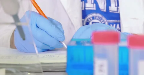 Scientist working at the laboratory, close-up Stock Footage 66744851