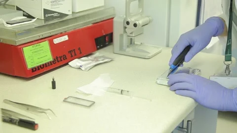 Scientist working in the laboratory with DNA and blood Stock Footage 136401434