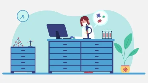 Scientist working in a laboratory with microscope and computer. Stock Footage 318345995