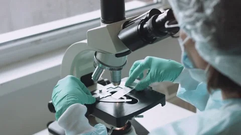 Scientist working in laboratory with microscope 스톡 동영상 72835162