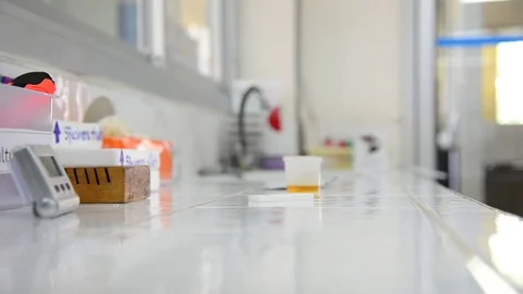 Scientist working in laboratory with microscope Stock Footage 76549622