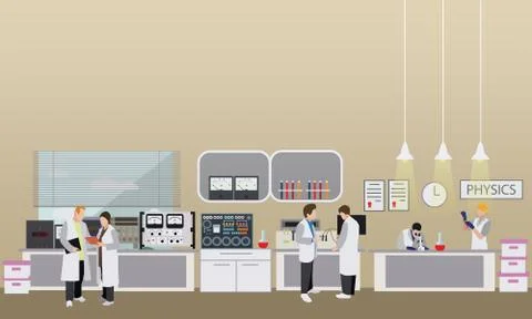 Scientist working in laboratory vector illustration. Science lab interior Stock Illustration