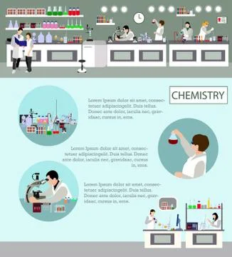 Scientist working in laboratory vector illustration. Science lab interior Ilustração Stock