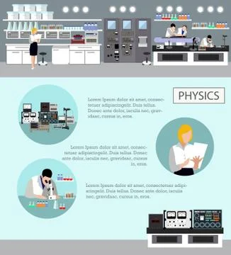 Scientist working in laboratory vector illustration. Science lab interior Stock Illustration