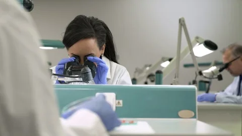 Scientist working with a microscope 스톡 동영상 77078751